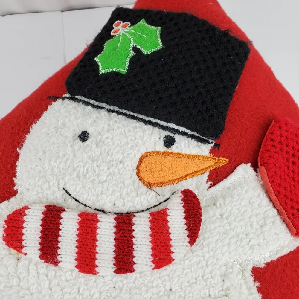 Red felt embellished snowman pillow 16x16